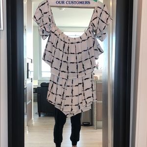 Nasty Gal Windowpane print off shoulder romper